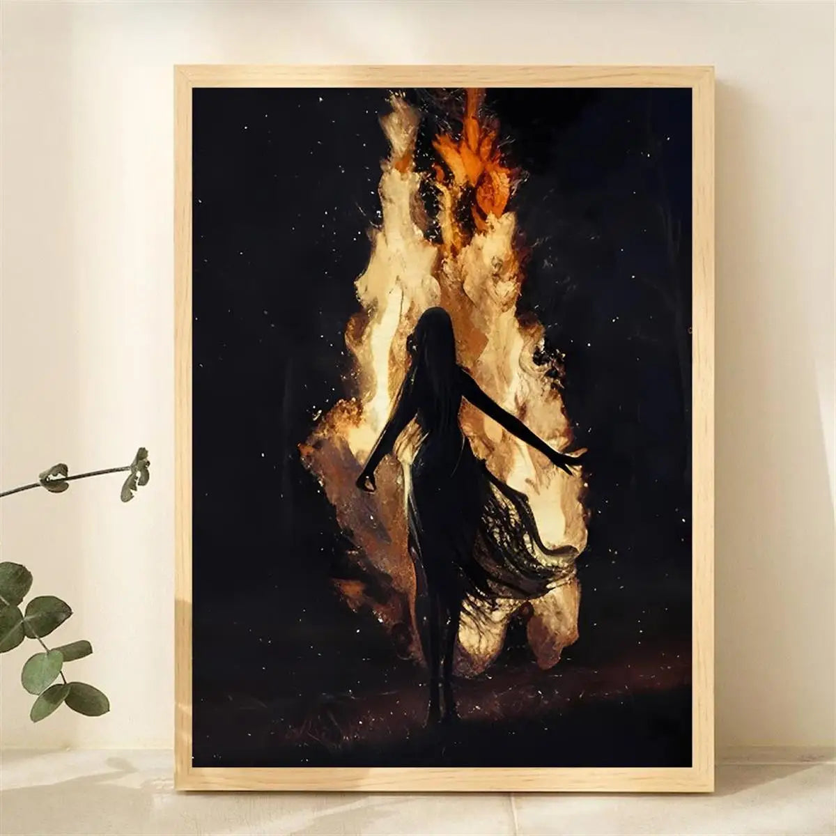 Gothic Witch Bonfire Canvas Print | Halloween Dark Academia Art Canvas Art Print Peaceful Pleasures Health and Wellness ZLH5081 100x150cm No Frame