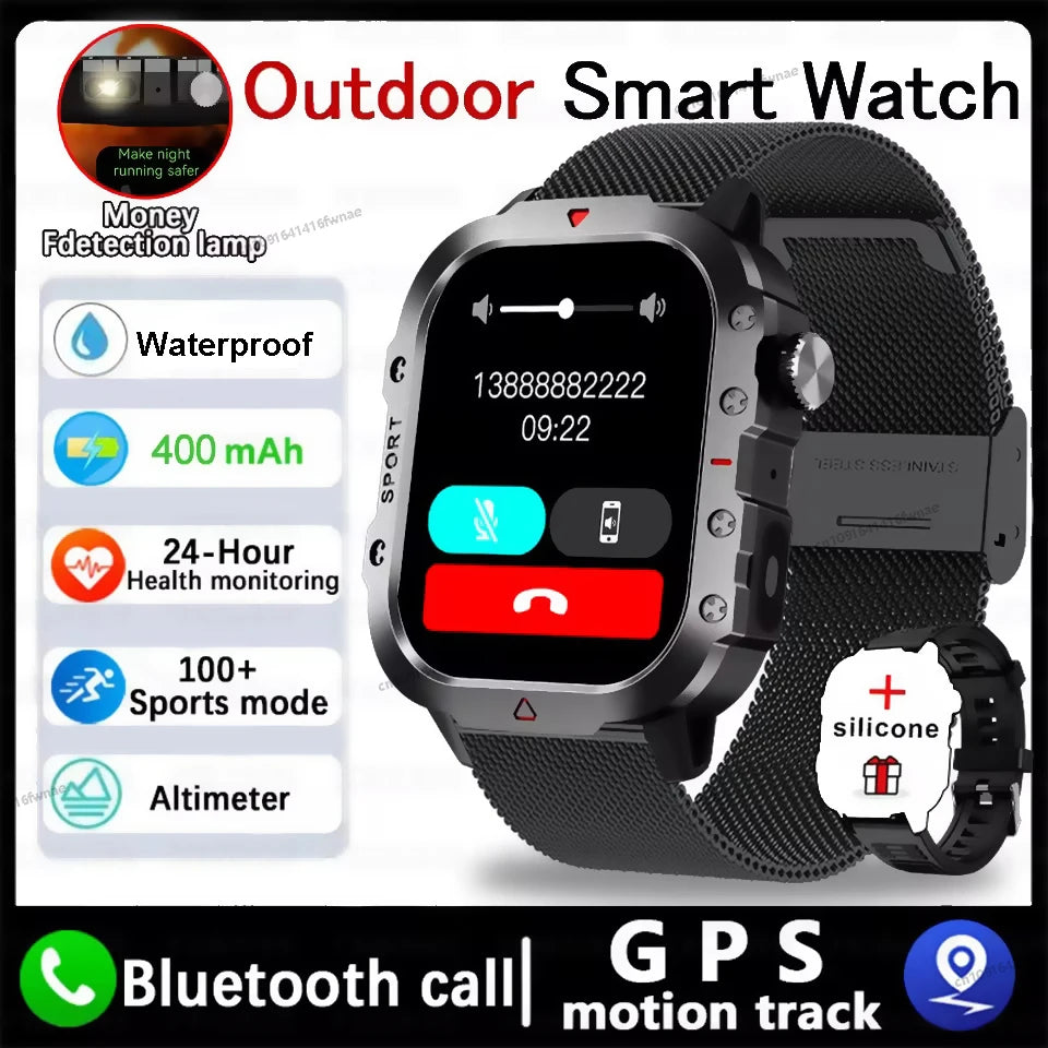 New Rugged Military Smart Watches Men Bluetooth Call Health Monitoring AI Voice Sport Waterproof Smartwatch For Android Men HT30 Peaceful Pleasures Health and Wellness Black Milan
