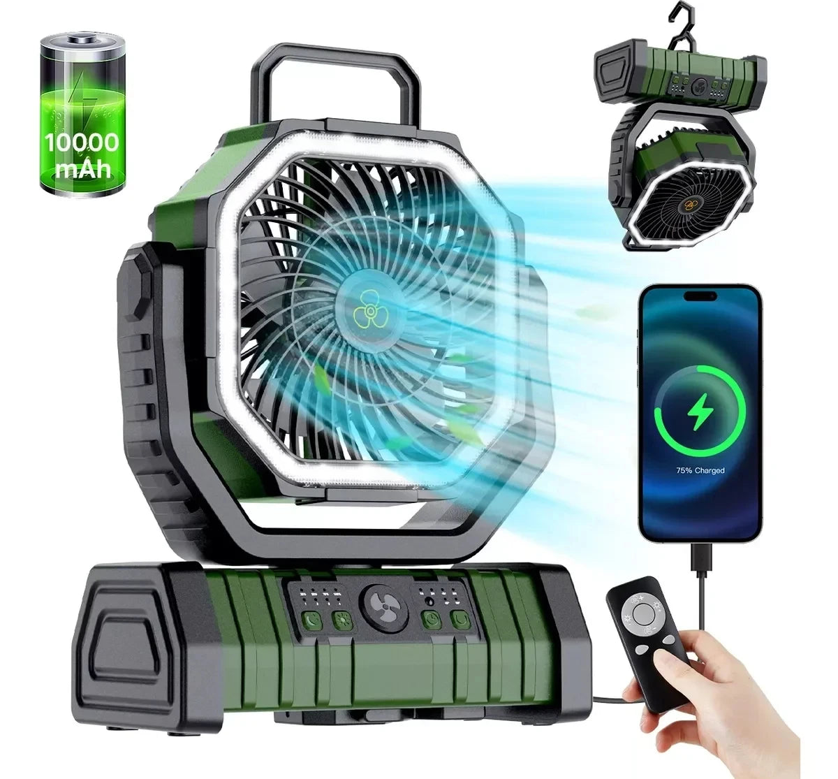 20000mAh High-Capacity Battery LED Light Camping Fan Movable Wireless Air Circulators Outdoor Ventilador with Hook Peaceful Pleasures Health and Wellness