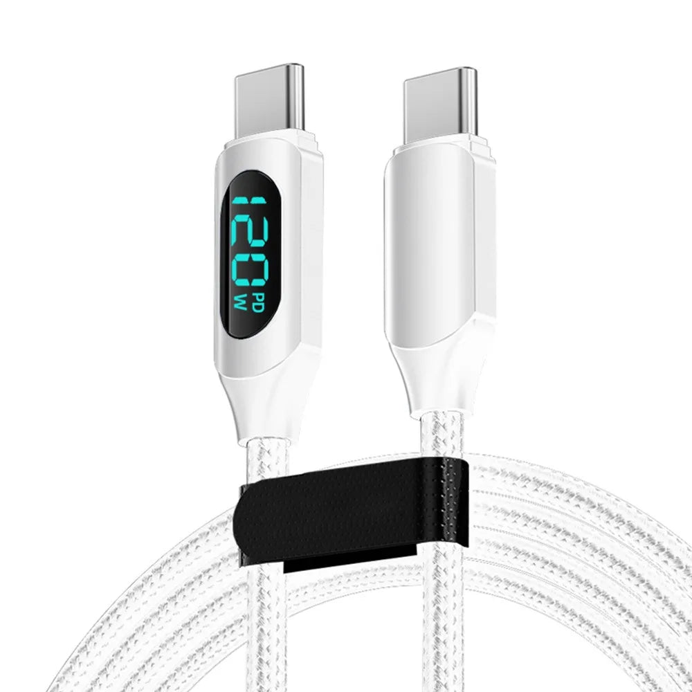 120W 6A USB to Type C Fast Charging Cable LED Digital Display Nylon Braided Charger Cord for Xiaomi Redmi Samsung Huawei Peaceful Pleasures Health and Wellness White CC 1m