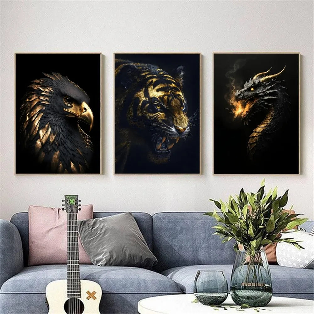 Black Gold Eagle Lion Wall Poster – HD Waterproof PVC Art Decor Wall Art Poster Peaceful Pleasures Health and Wellness