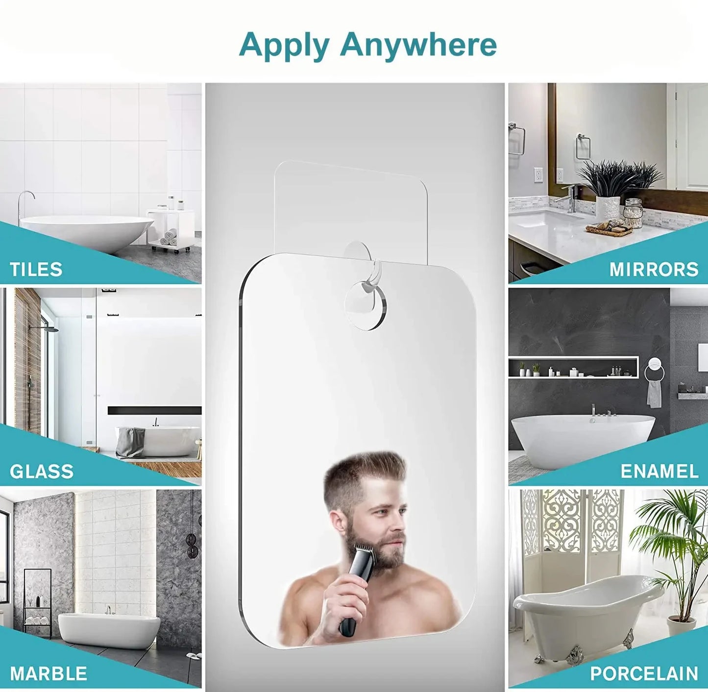 Acrylic Fog-Free Shower Mirror | Handheld Travel & Wall Mount