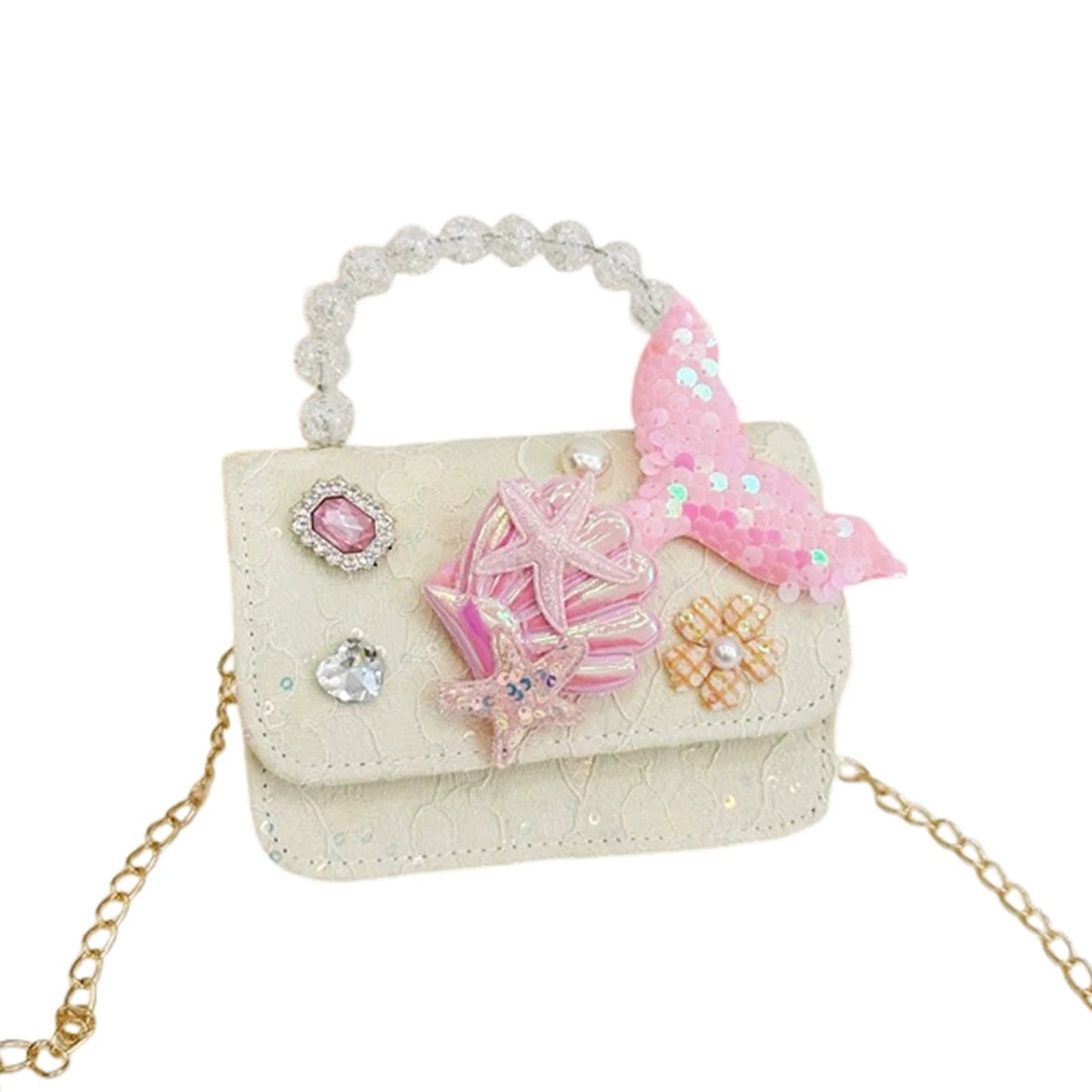Girls Pearl Handbag New Mini Crossbody Shoulder Bag Style Purse for Kids Birthday Party Gift Lightweight PU Leather Peaceful Pleasures Health and Wellness Off white
