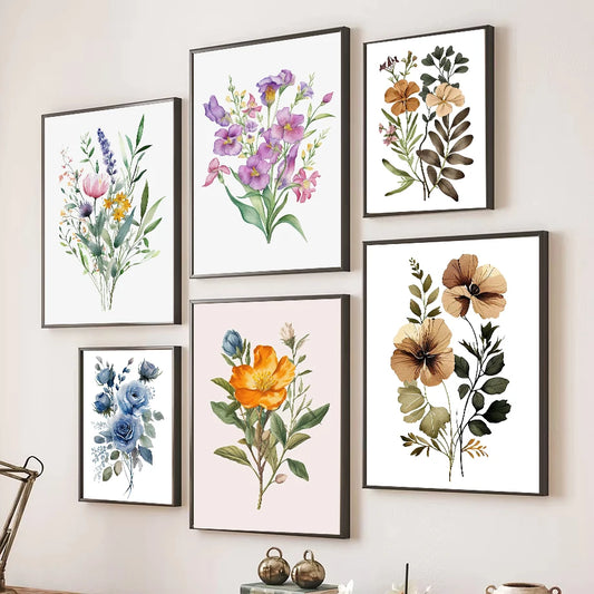 Boho Wildflower Watercolor Canvas Poster | Minimalist Floral Art Canvas Wall Art Peaceful Pleasures Health and Wellness