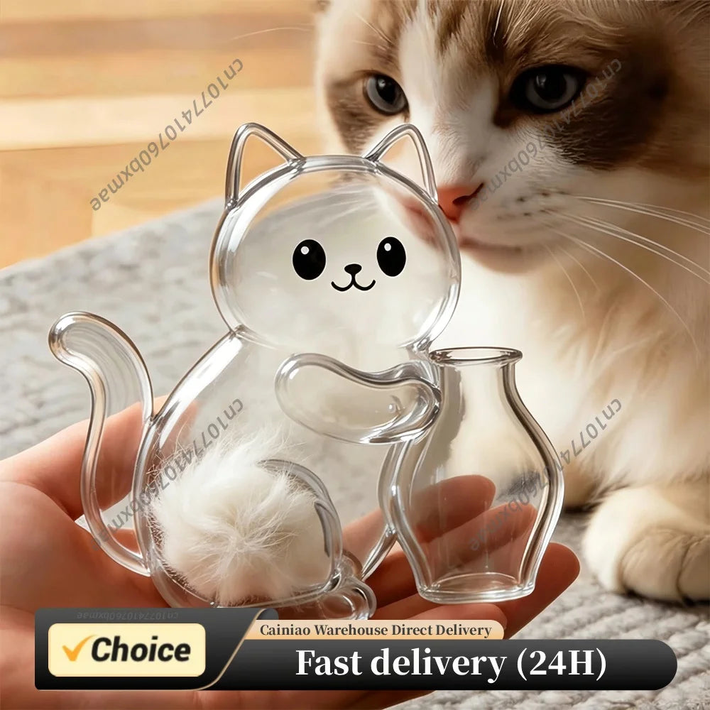 Magnetic Cat Whiskers Holder Clear Pet Fur Keepsake Storage Fridge Magnet Cat Shape Memorial Ornament Box For Cat Owner Peaceful Pleasures Health and Wellness