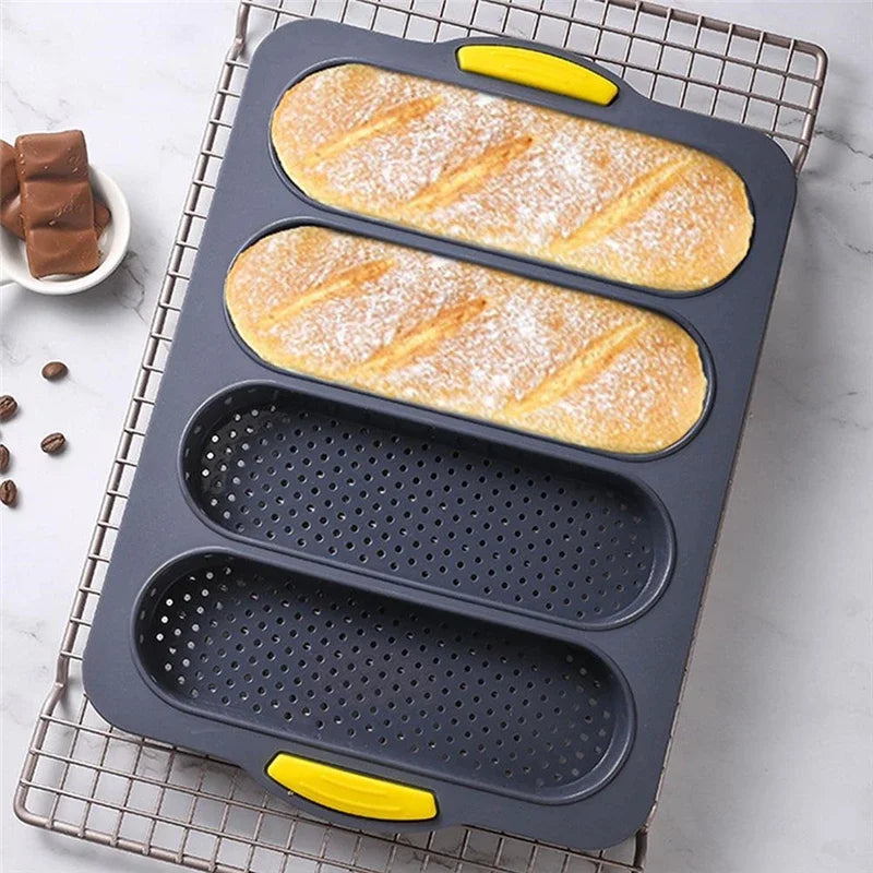 4 Grids Silicone Cake Mold Bread Baking Mold Bread Pan Baguette Baking Tray No Stick Loaf Pan Bread Toast Mould Pastry Tools Peaceful Pleasures Health and Wellness