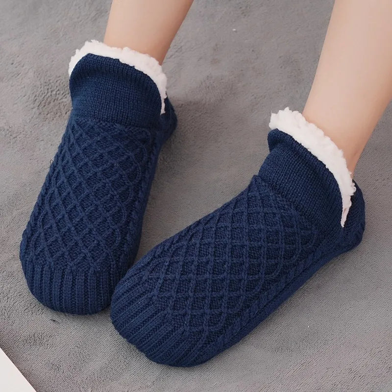 Autumn And Winter Plush Floor Socks, Indoor Anti Slip Thick Warm Foot Socks, Family Bedroom Slippers And Sleeping Socks Peaceful Pleasures Health and Wellness Dark Navy Blue One Size 36-39