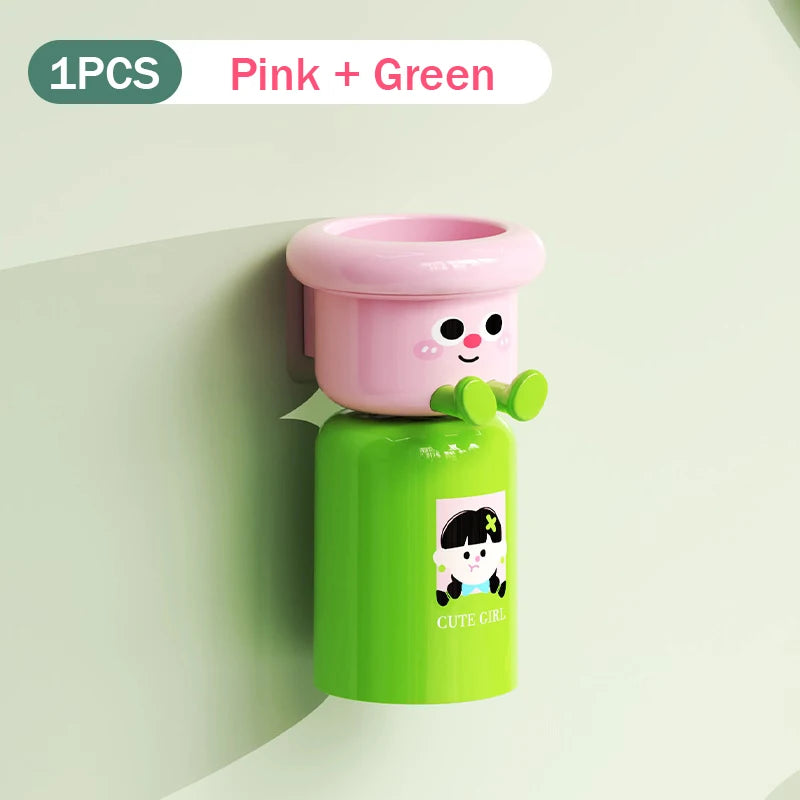 Cute Kids Creative Toothbrushes Holder,Household No Punching Organiser Rack with Cups for Toothpaste Comb,2 In 1 Gargle Cup Peaceful Pleasures Health and Wellness Style C