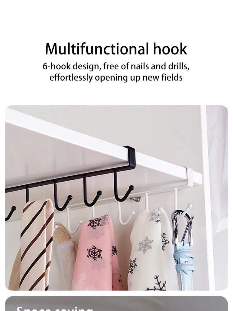 1pc Kitchen Shelf Storage Clothes Hanging Organizer Cup Holder Glass Mug Holder 6 Hooks Storage Rack 2030 Peaceful Pleasures Health and Wellness