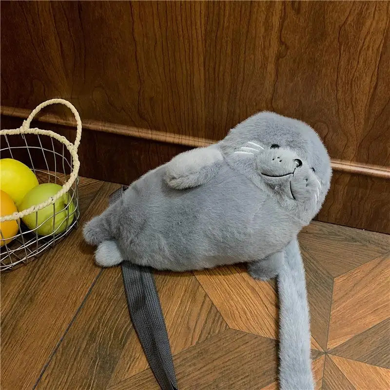 Cute Seal Plush Crossbody Bag – Soft Cartoon Shoulder Pouch