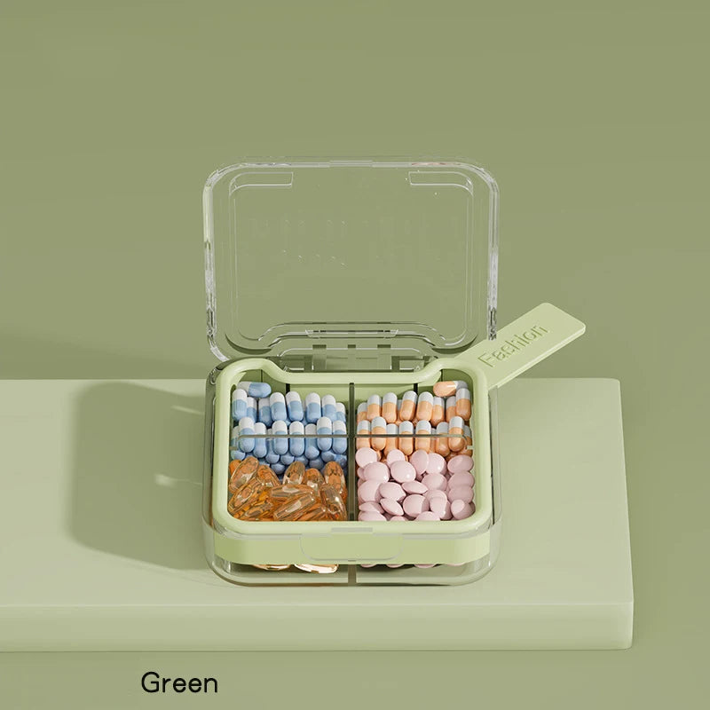 1Pc Travel Pill Case Medicine Storage Organizer Container Drug Tablet Dispenser Independent Lattice Pill Box Jewelry Storage Box Peaceful Pleasures Health and Wellness Green 4 grids