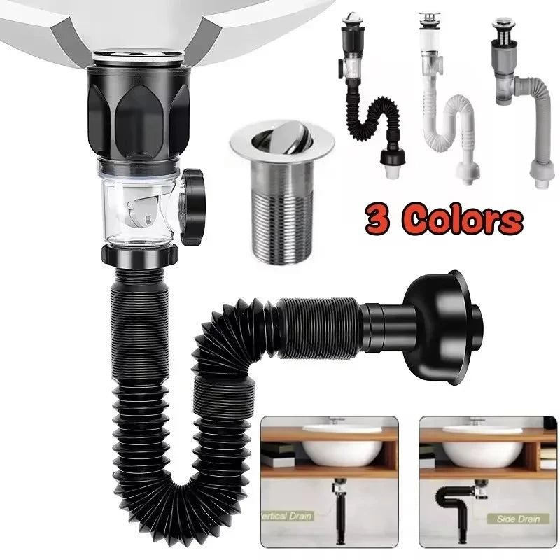 Flip-Top Anti-Odor Flexible Sink Drain Pipe Set | Kitchen & Bath