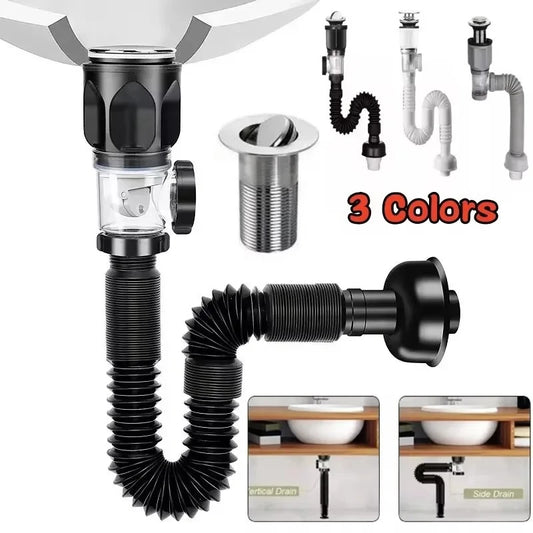 Flip-Top Anti-Odor Flexible Sink Drain Pipe Set | Kitchen & Bath Sink Drain Set Peaceful Pleasures Health and Wellness