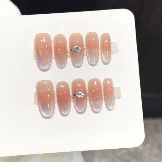 Aurora Cat's Eye Press On Nails – Nude Oval False Nail Kit Press On Nails Peaceful Pleasures Health and Wellness