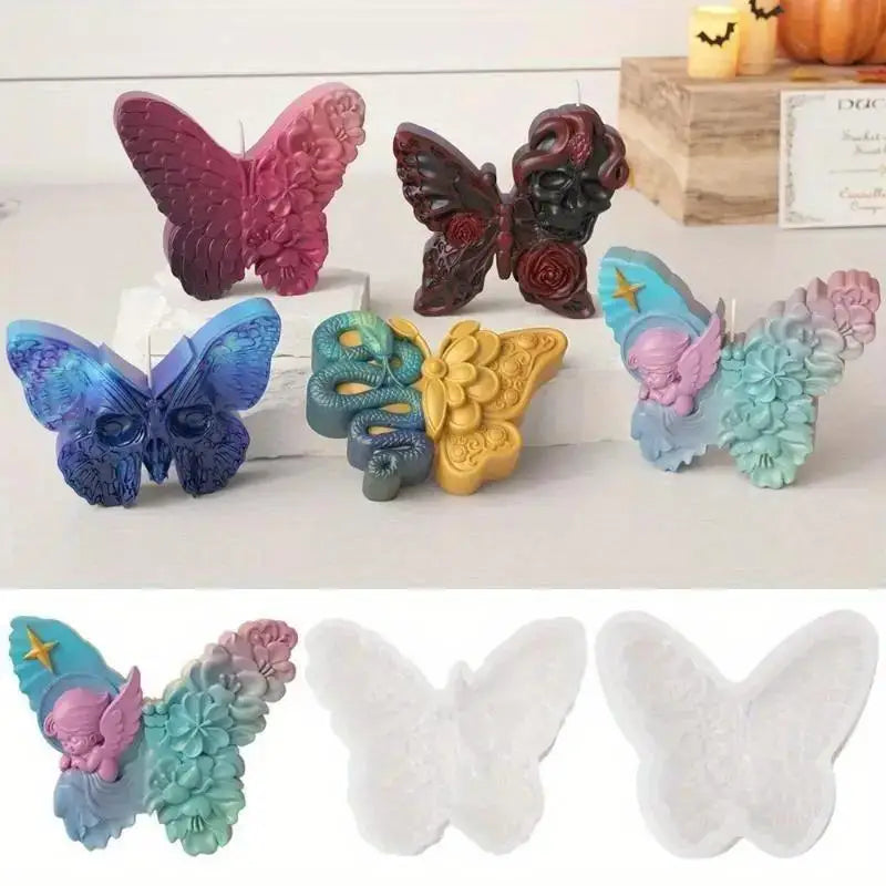 Halloween Butterfly Skull Snakehead Silicone Mold DIY Flower Candle