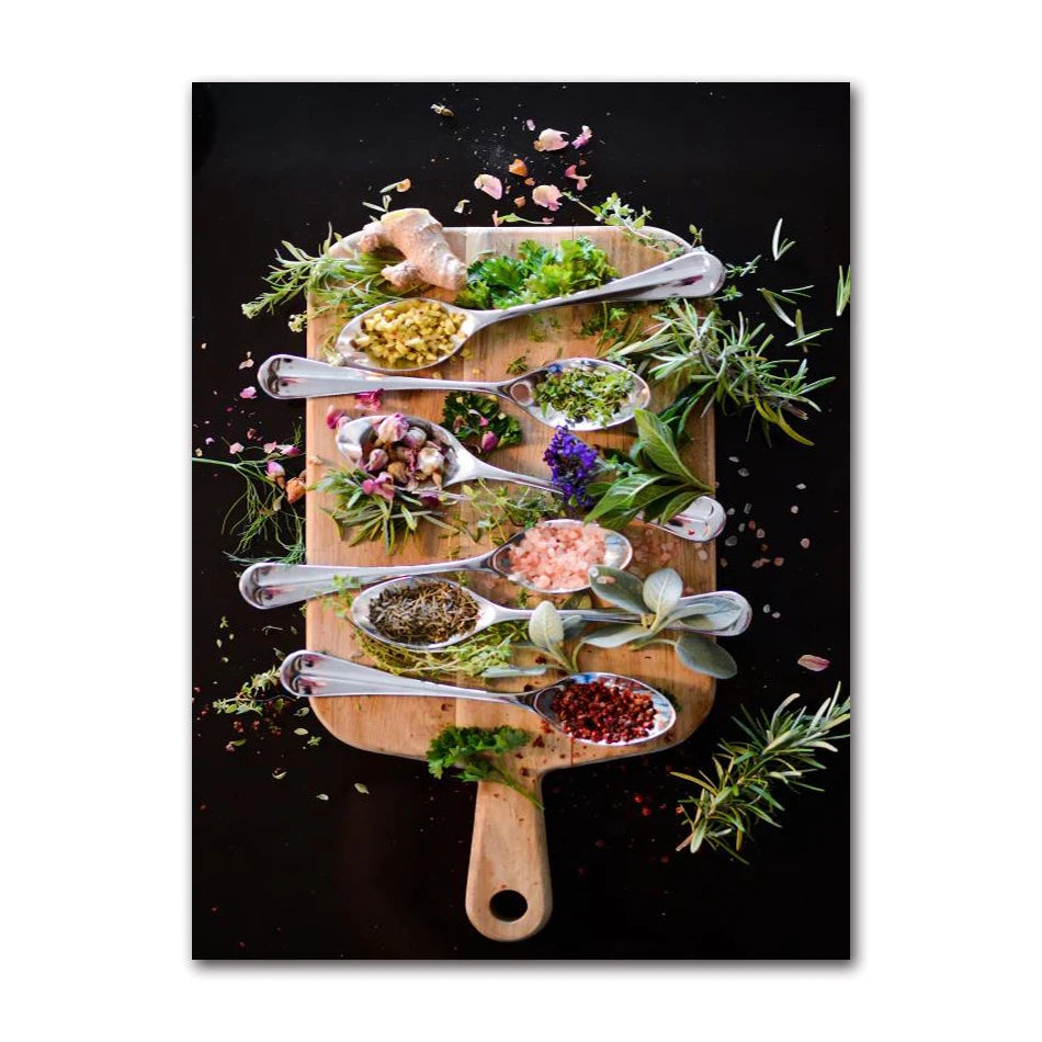 Spices Peppers Herbs Kitchen Canvas Wall Art | HD Unframed Print