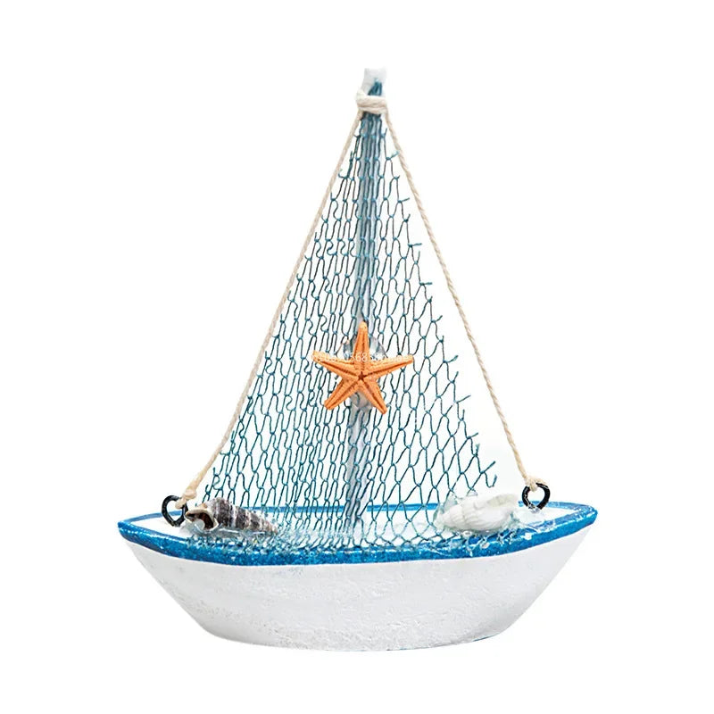 14CM Sailboat Model Wooden Sailing Boat Home Decoration Beach Nautical Design Navy Creative Sculpture Boat Model Crafts Nordic Peaceful Pleasures Health and Wellness