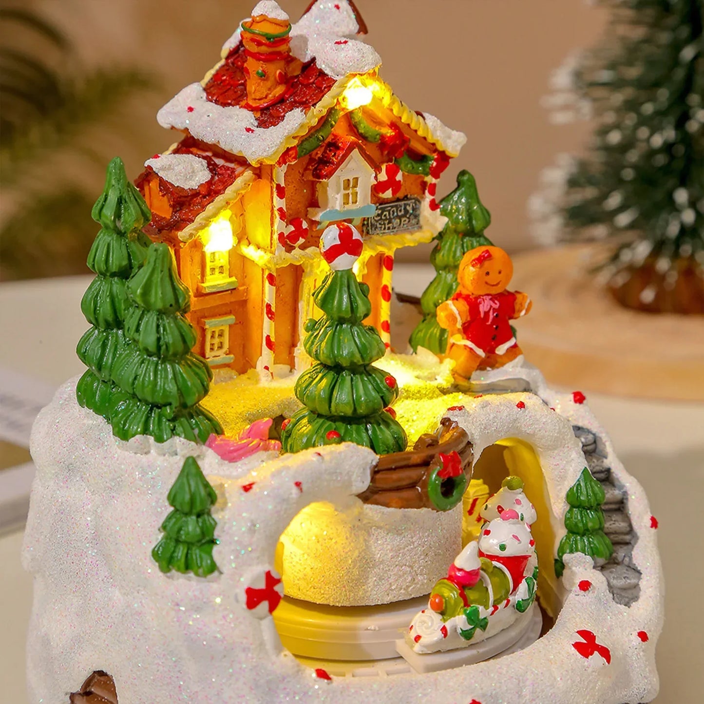 YL-2347 Glowing Music Snow House Christmas Creative Ornaments Train