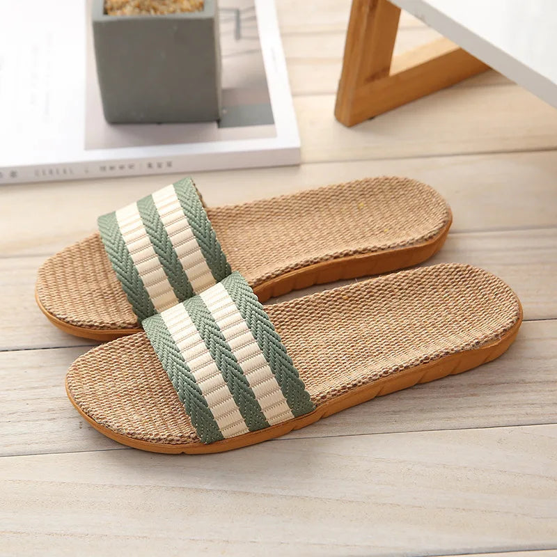 Women's Linen Flat Slippers – Lightweight Summer Home Slides