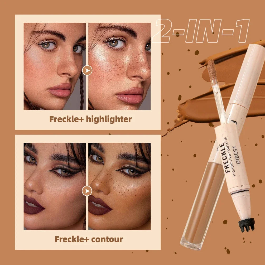 QIBEST Double-headed Freckle Highlighter Stick Fast-drying Waterproof Natural Liquid Contour Lasting Simulation Freckles Stamp Peaceful Pleasures Health and Wellness