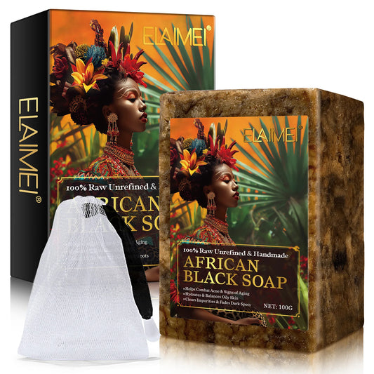 Raw African Black Soap for Oily Skin, Dark Spots Pure & Natural Ingredients - Organic Face and Body Wash Soap Peaceful Pleasures Health and Wellness China Mainland