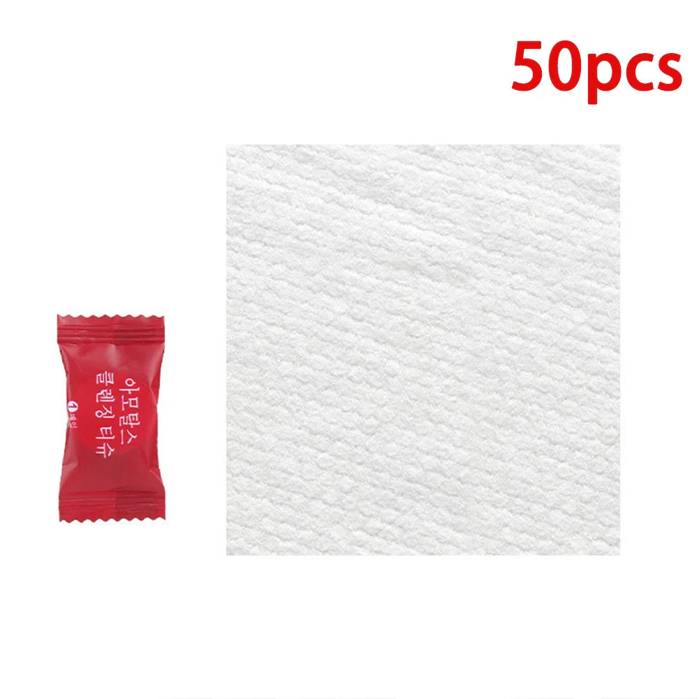 50-Pack Disposable Compressed Cotton Towels – Travel Washcloths