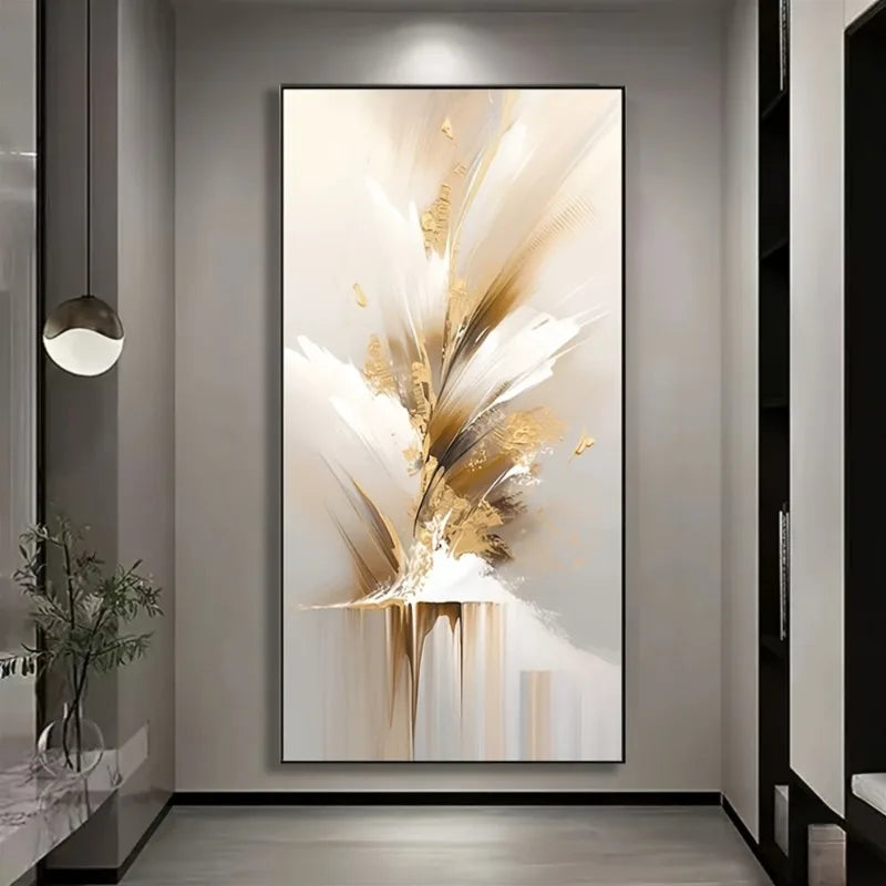 Luxurious Golden and White Decor, Frameless Vertical Artwork for Home Office, Perfect for Living Room, Bedroom, Hallway Decor Peaceful Pleasures Health and Wellness