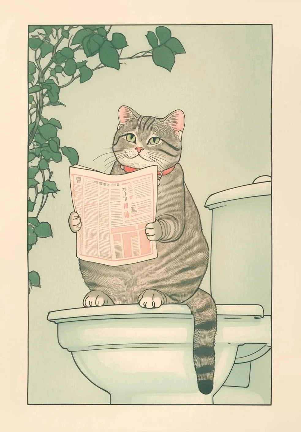 Japanese Tabby Cat in Bathtub Poster Prints Canvas Painting Retro Aesthetic Wall Art Picture Japandi Bathroom Toilet Home Decor Peaceful Pleasures Health and Wellness ZLH5536 100x150cm No Frame