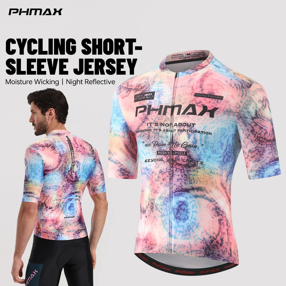 PHMAX Men's Short Sleeve Cycling Jersey – Quick Dry, 3 Pockets