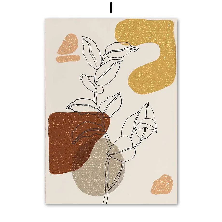 Boho Abstract Canvas Wall Art | Beige Terracotta Line Art Print