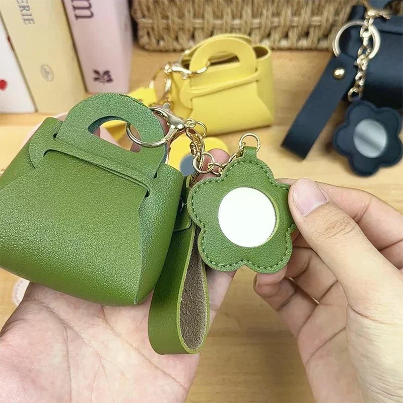PU Leather Mini Clutch Bag Keychain with Mirror | Cute Pendant