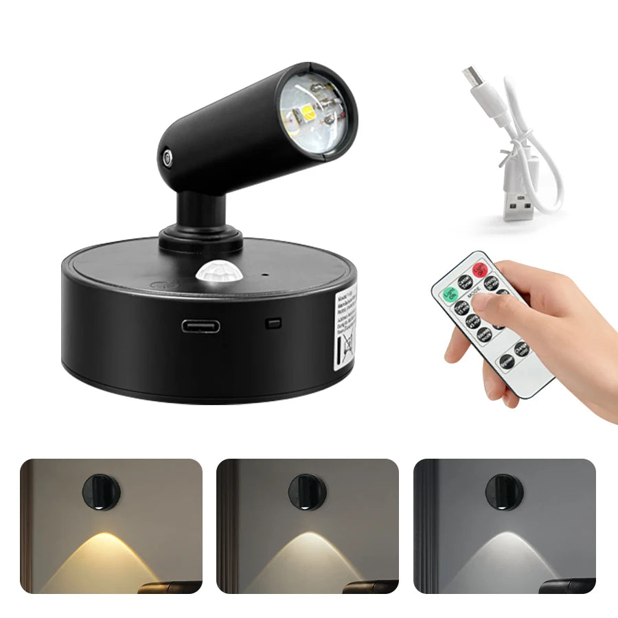 Magnetic Rotatable Spotlight Touch Dimmable 3Colors & RGB with Remote Control 500mAh USB Charging Motion Sensor LED Night Light Peaceful Pleasures Health and Wellness 3 Colors Black Shell