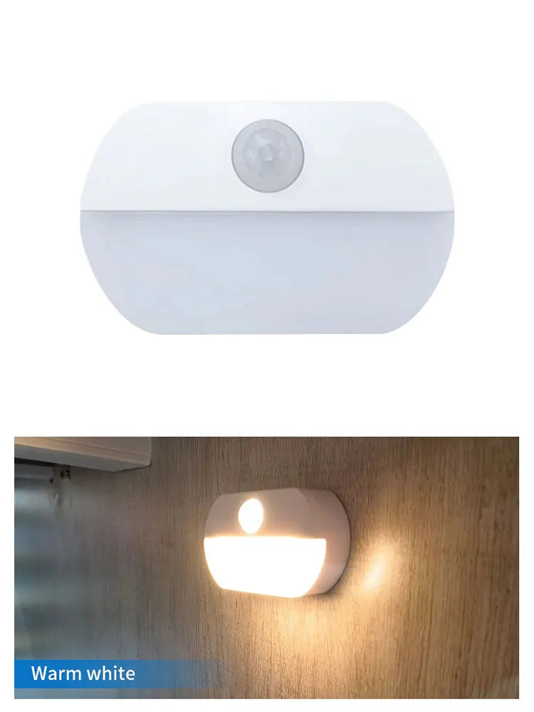 Human Infrared Sensing LED Night Light Battery Powered Motion Sensor Lamp Stick on Hallway Stair Closet Cabinet Bedroom Bathroom Peaceful Pleasures Health and Wellness 6 pcs warm white
