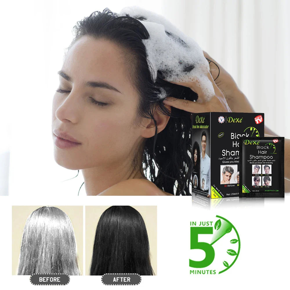 10-Pack Herbal Black Hair Color Shampoo – Natural Darkening