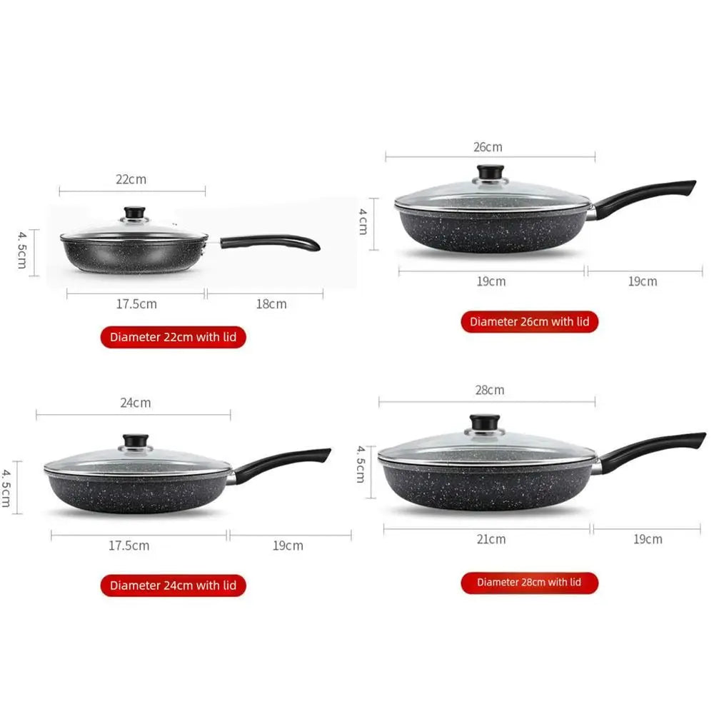 Stone Nonstick Frying Pan with Glass Lid | 22–28 cm Skillet