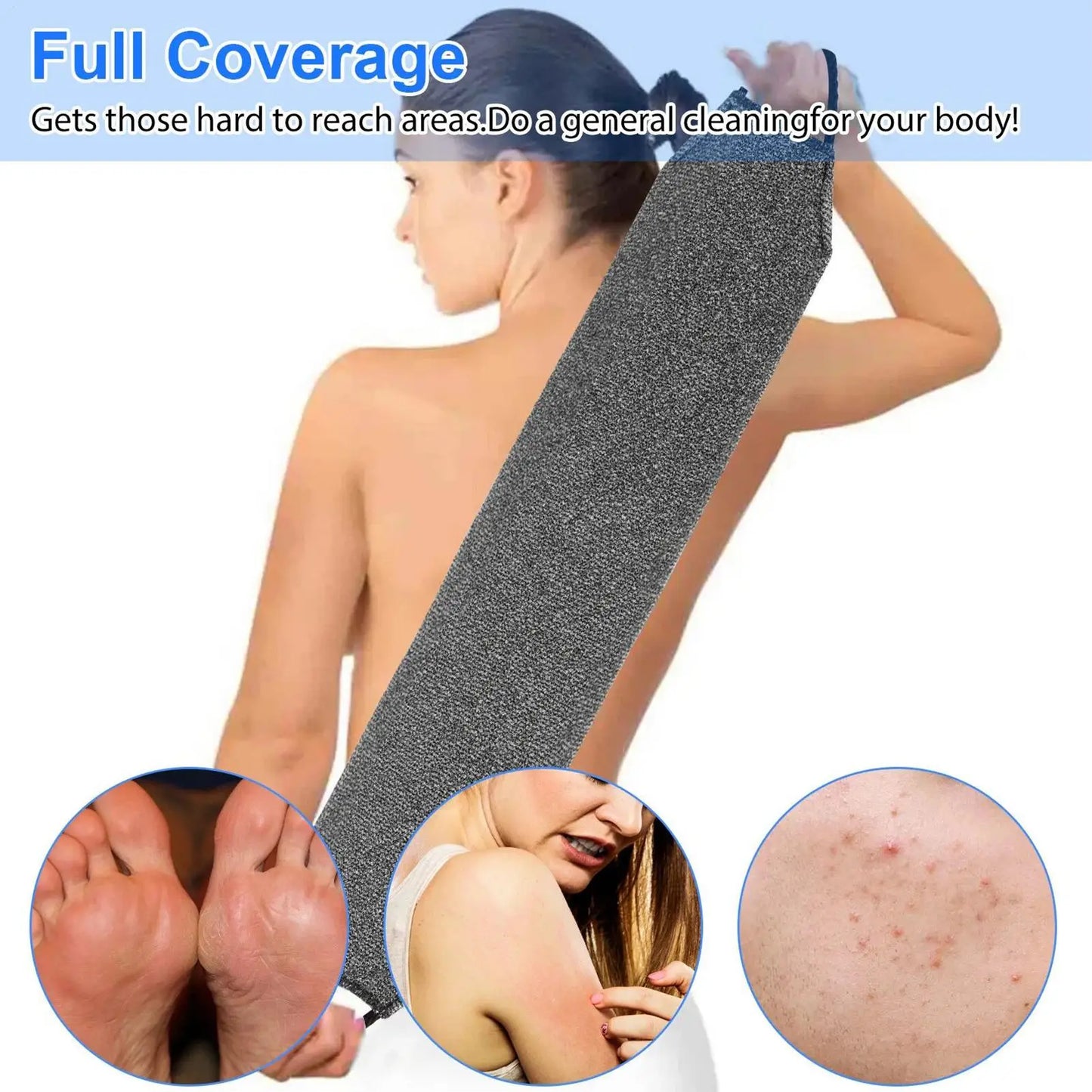 Exfoliating Bath Scrub Towel – Long Handle Back Scrubber