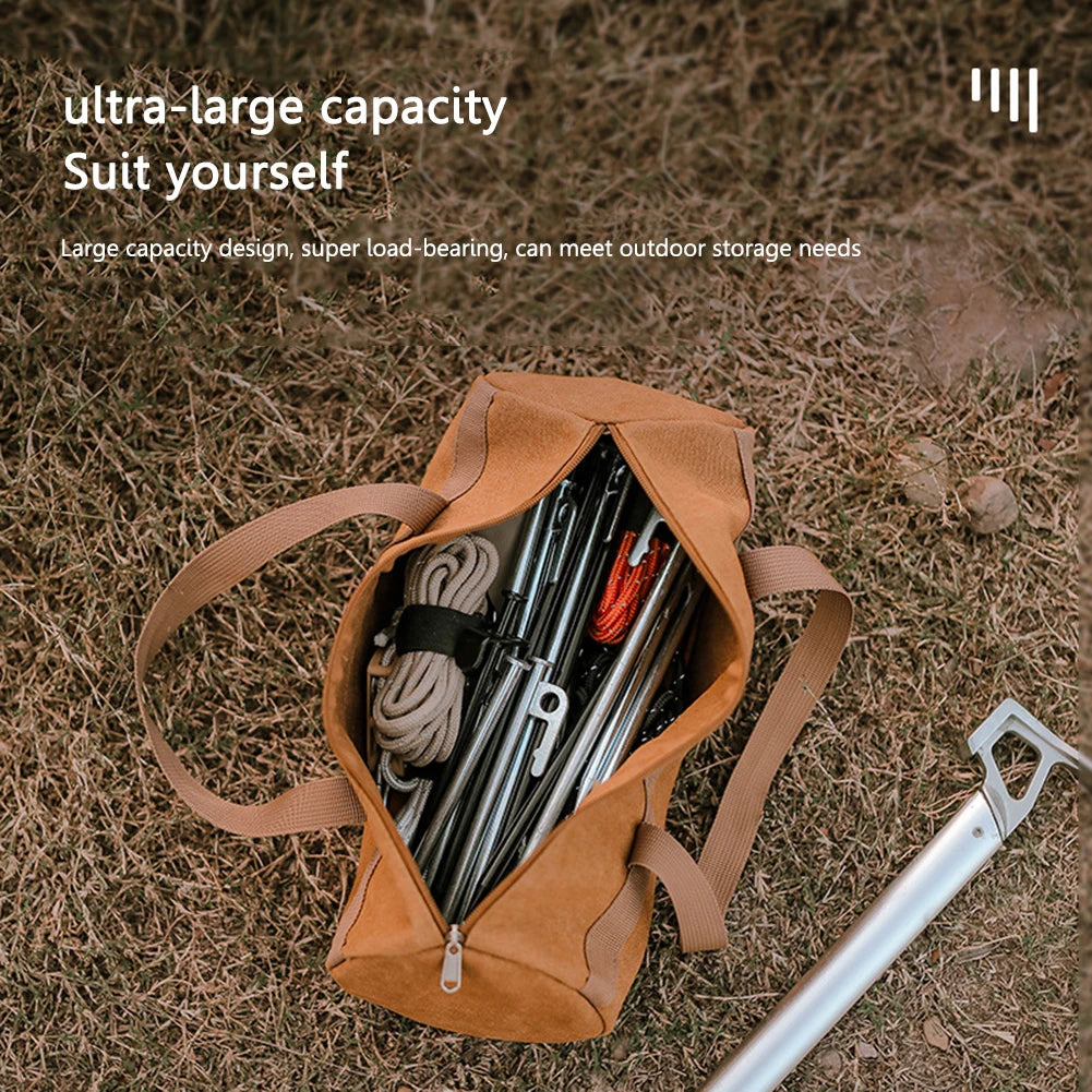 Canvas Ground Nail Bag Large Capacity Camping Tool Organizer Bag Portable Hammer Stakes Pegs Bag Lightweight for Outdoor Camping Peaceful Pleasures Health and Wellness