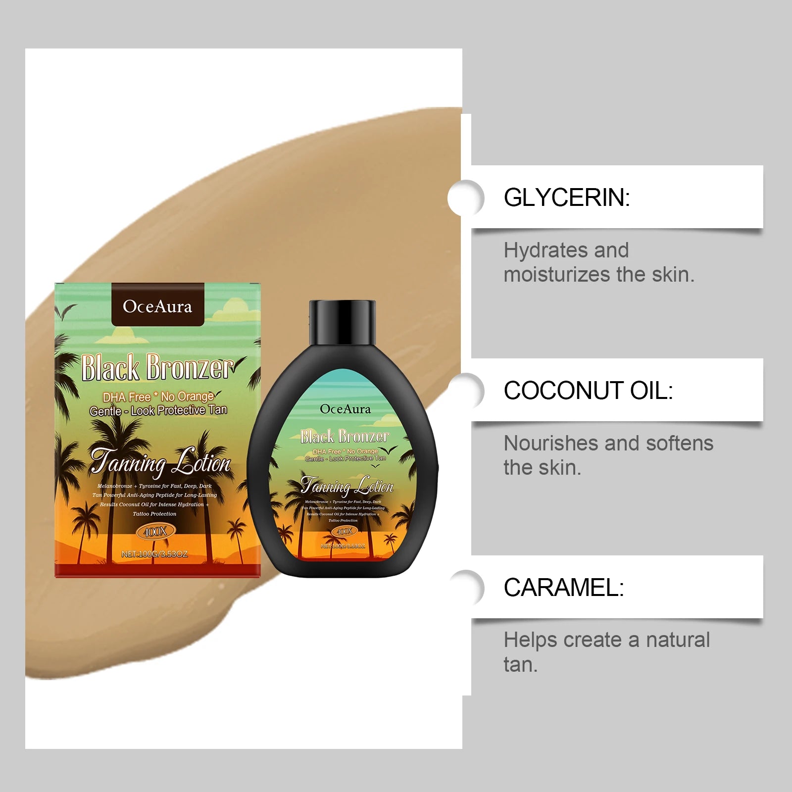 Coconut Tanning Lotion – Natural Bronzing Glow, 100g Peaceful Pleasures Health and Wellness