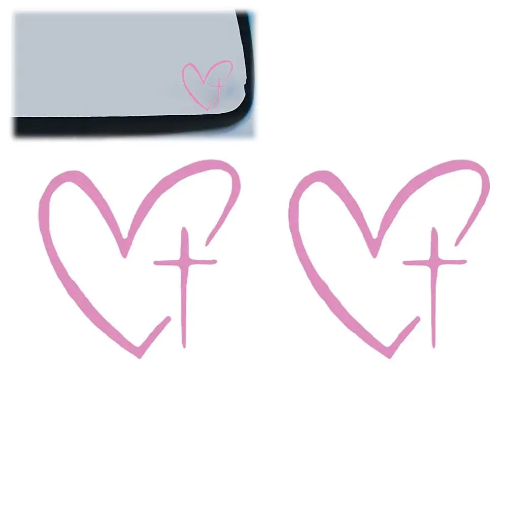Heart Cross Car Mirror Stickers – Waterproof Religious Vinyl Decal
