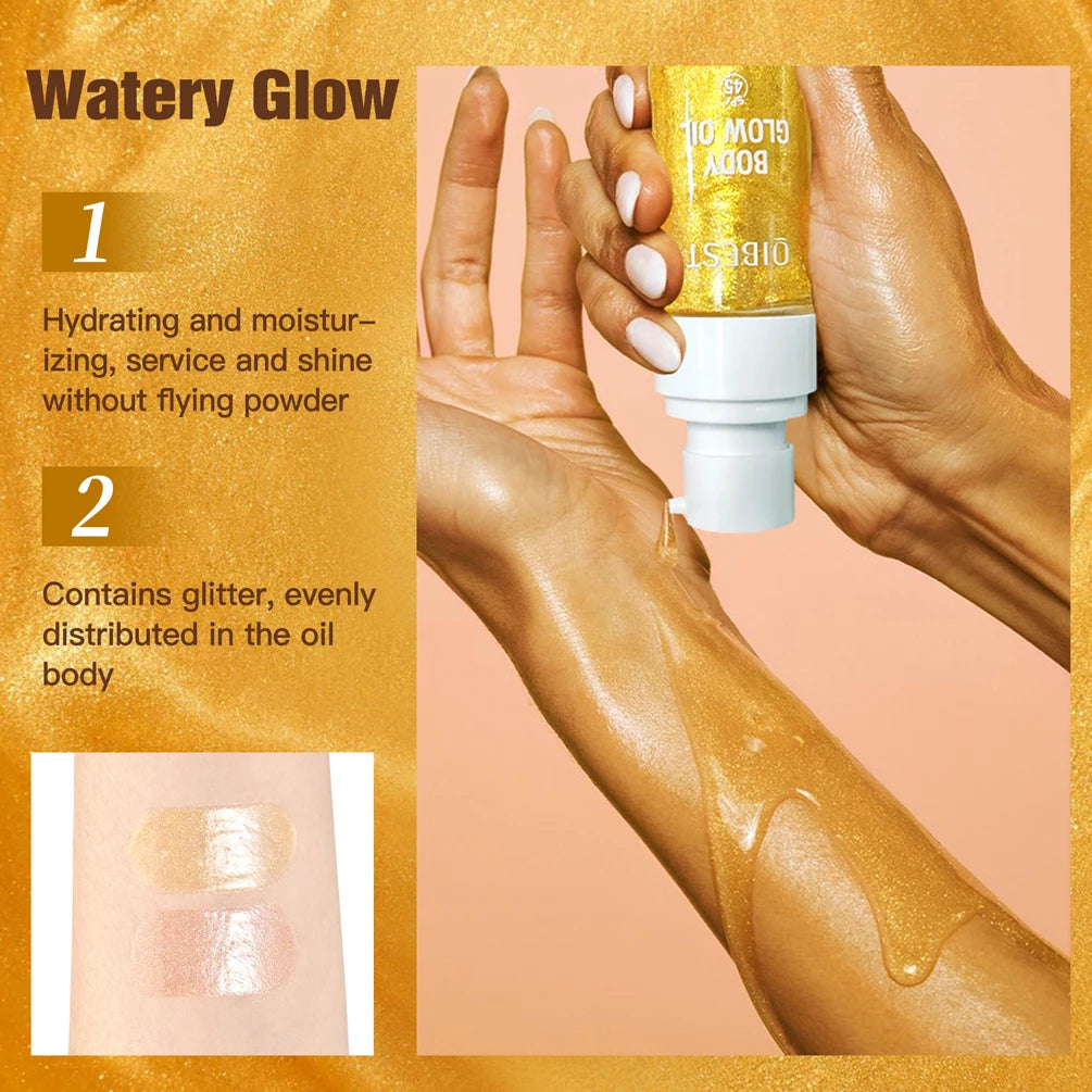 QIBEST Liquid Shimmer Body Highlighter Oil Makeup Glitter Spray Oil Lotion Full Body And Face Glow-Up Liquid Lotion Highlighter Peaceful Pleasures Health and Wellness