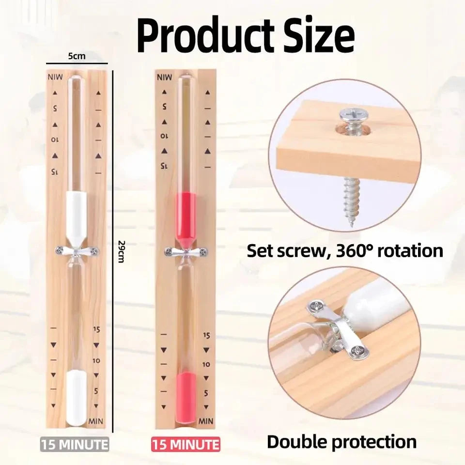Wall Mounted Bathroom 15 Minute Hourglass Sand Timer Wooden Rotating Shower Timer Explosion Proof Glass Bathroom Decor Peaceful Pleasures Health and Wellness