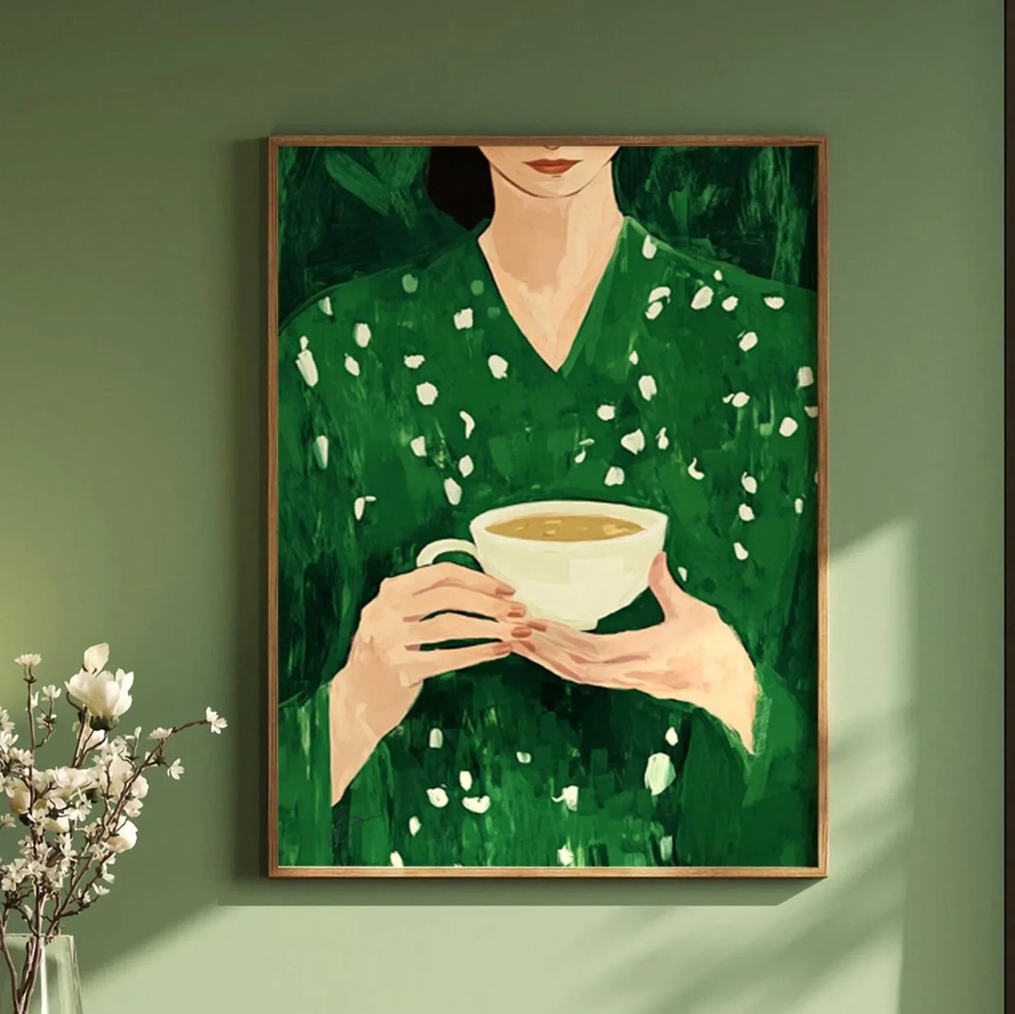 Green Abstract Flower Woman Canvas Print | Japandi Wall Art