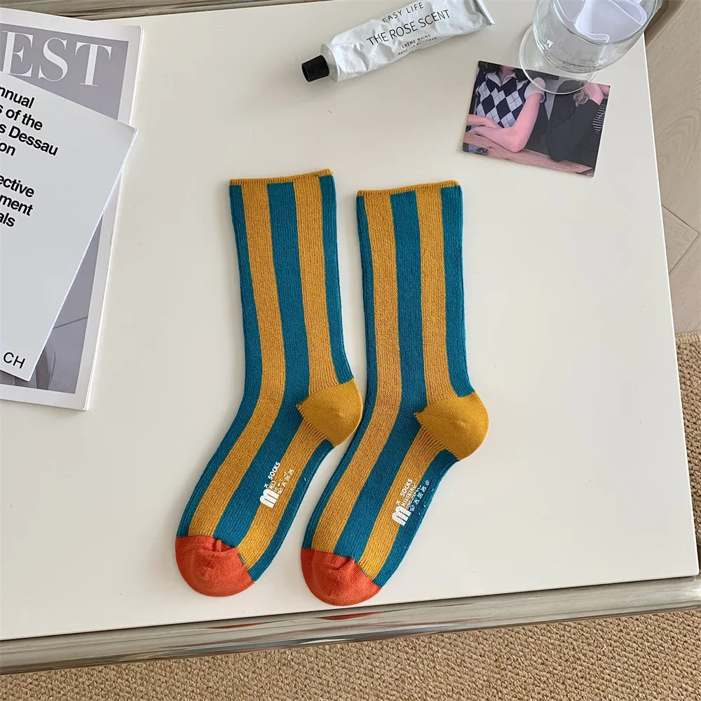 Striped Funny Crew Socks | Korean Japanese Unisex Fashion