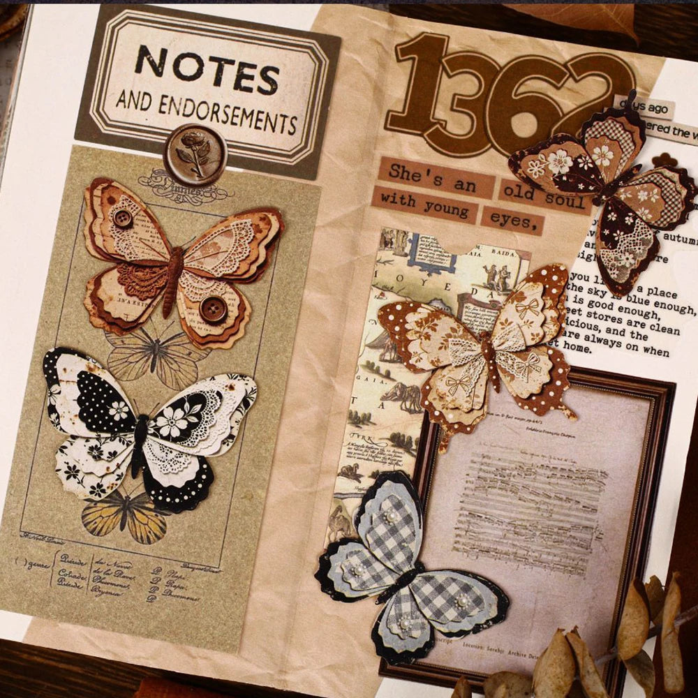 Retro Story Hard Card Adhesive Sticker Butterfly Fabric Series 15