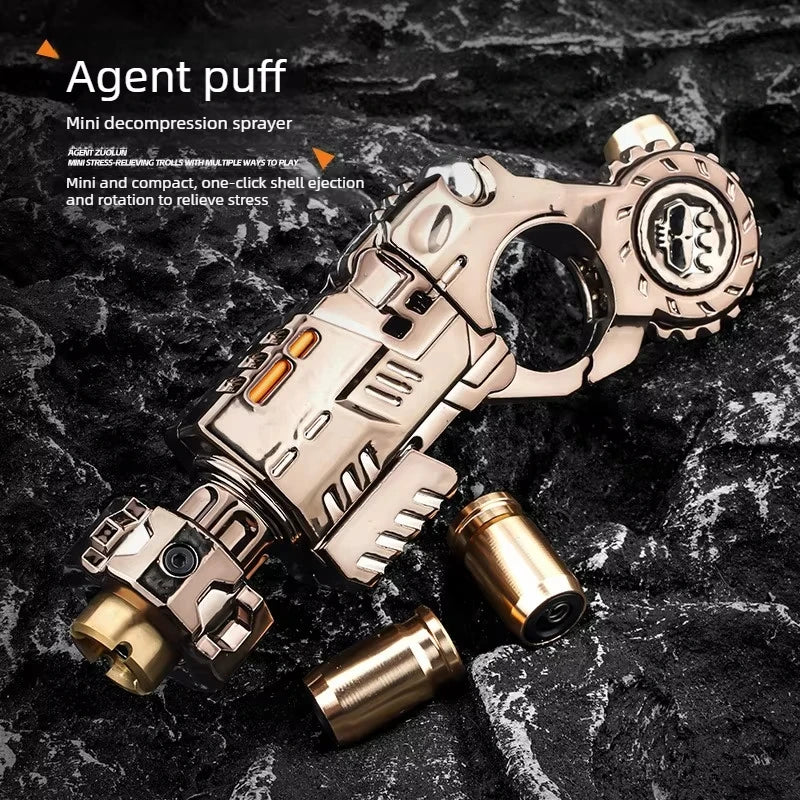 Mini Metal EDC Pistol Fidget Toy Ejecting Roller Spinner Mechanical Slider Ratchet Wheel Ring Stress Relief for Adults Peaceful Pleasures Health and Wellness