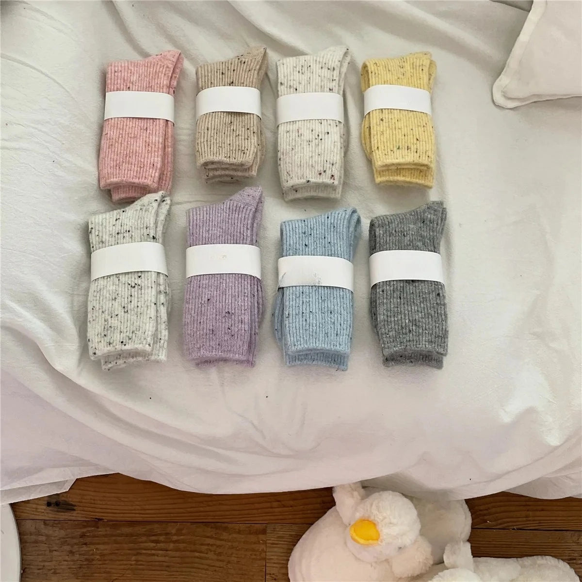 Thick Dotted Wool Socks for Autumn Winter Solid Color Japanese Mid Tube Pile Socks Cashmere Confinement Socks Thick and Sturdy Peaceful Pleasures Health and Wellness