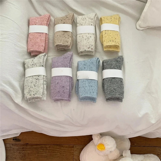 Thick Dotted Wool Socks for Autumn Winter Solid Color Japanese Mid Tube Pile Socks Cashmere Confinement Socks Thick and Sturdy Peaceful Pleasures Health and Wellness