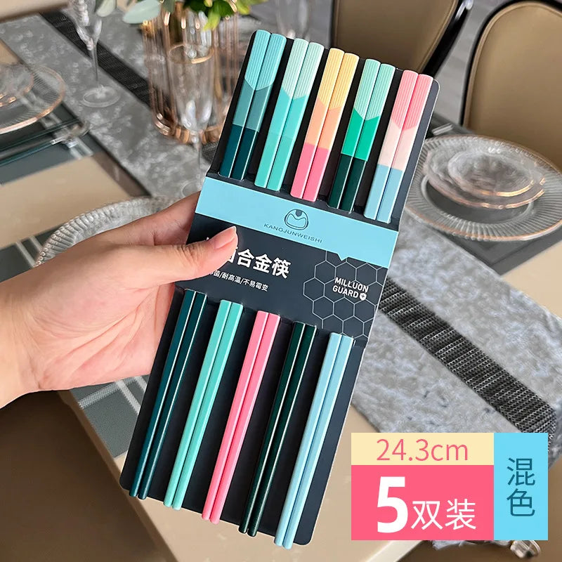 New Antibacterial Alloy Chopsticks Household Morandi Color Non Slip Mildew Proof High Appearance Chopsticks Household Chopsticks Peaceful Pleasures Health and Wellness B