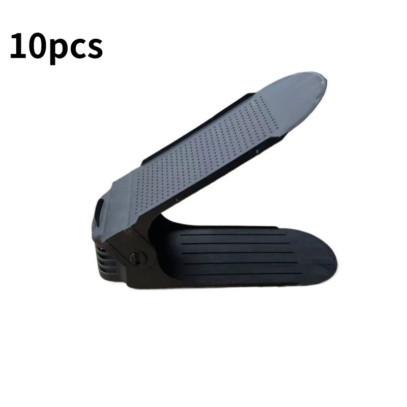 Hot 10Pcs Home Adjustable 4 Gears Shoe Stacker Slots Organizer Shoe Slots Space Saving Household Durable Double Deck Shoe Rack Peaceful Pleasures Health and Wellness Black 10pcs