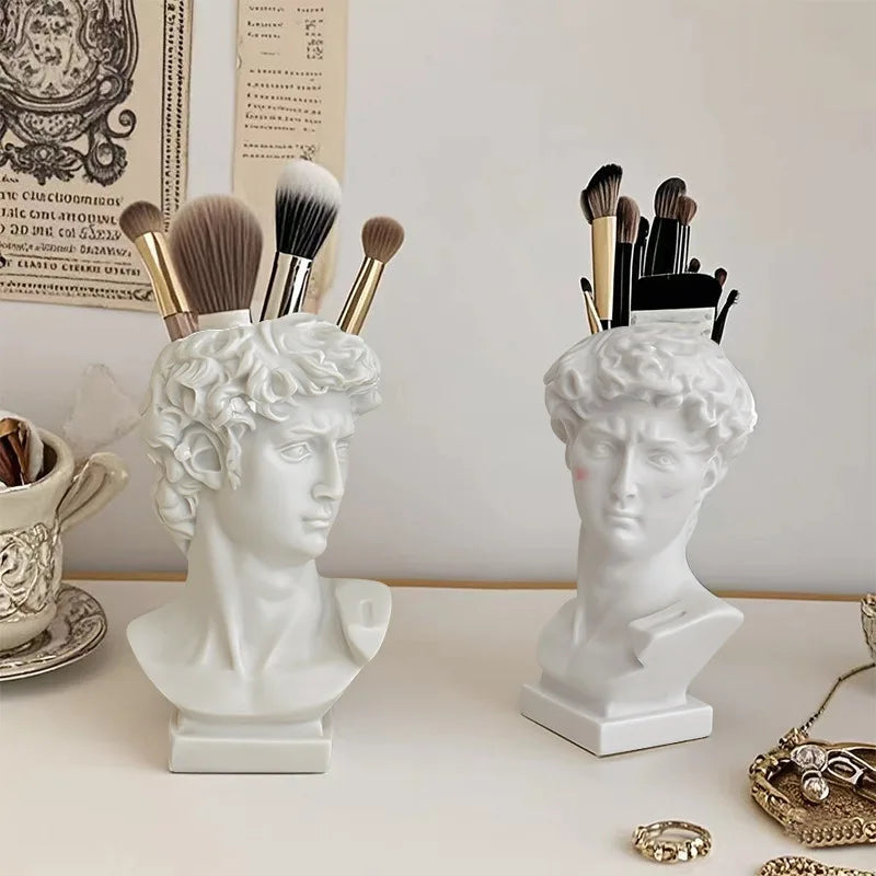 David Statue Head Vase – Bust Sculpture Makeup Brush Holder & Flower Pot Decor